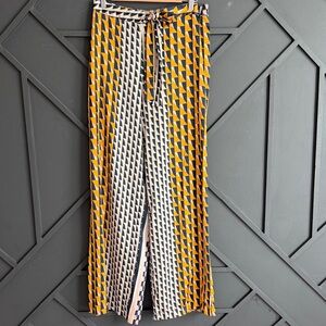 Bar III Geo Print Wide-Leg Pants — Mustard, Navy & Cream